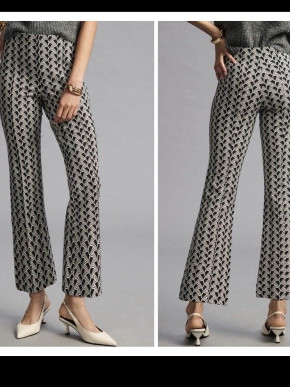 Maeve by Anthropologie Margot Kick Flare Crop Pants Size L Black/White
